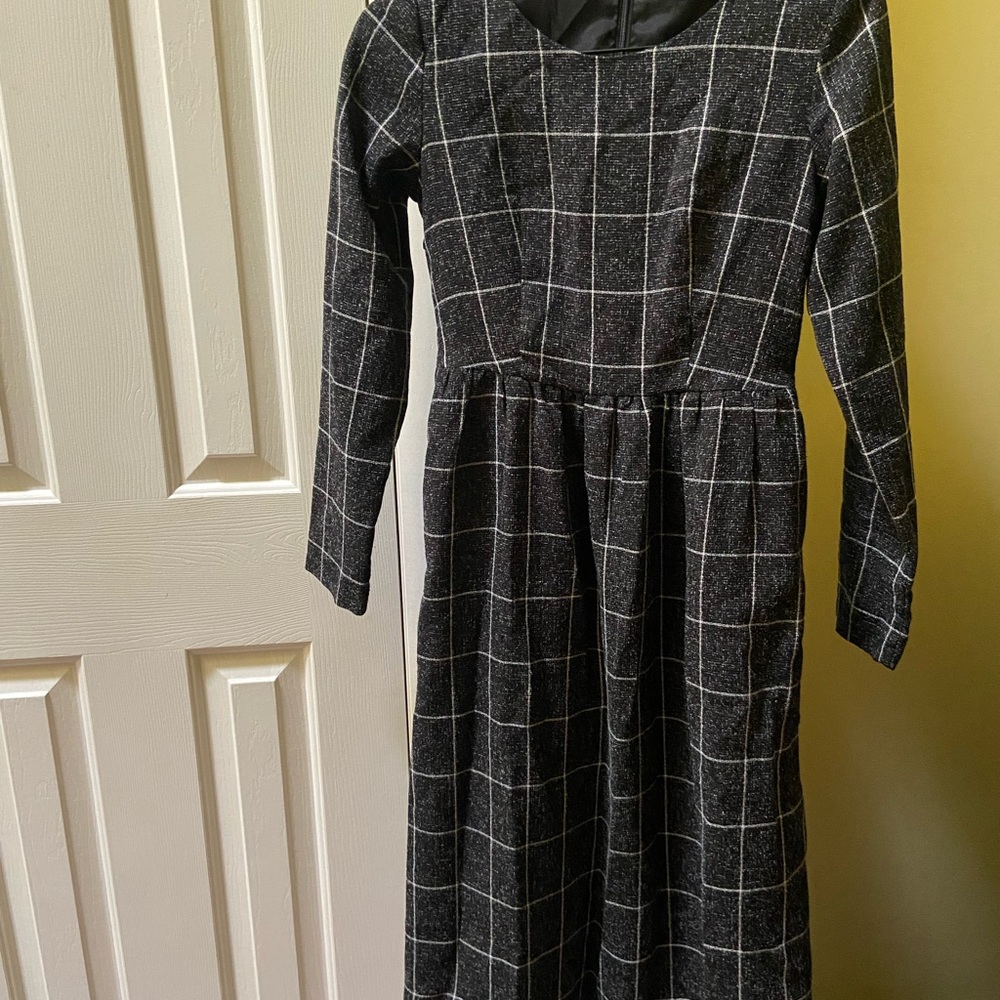 Roolee Black and White Plaid Long Sleeve Dress